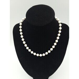 Vintage Monet Signed Gold Tone Gold & White Beaded Necklace Adjustable Length